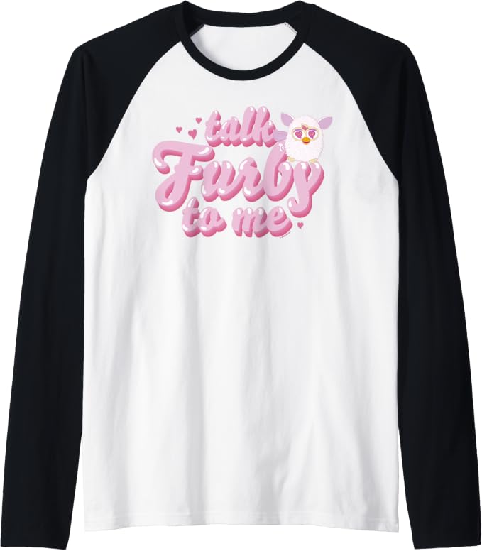 Furby Valentine's Day Talk Furby To Me Cute Hearts Logo Raglan Baseball Tee